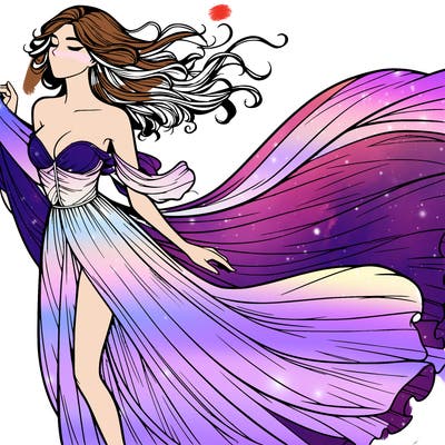 realistic woman in dress flowing the the wind