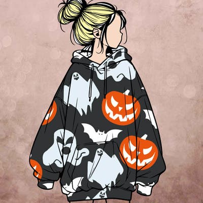 realistic girl with a oversized sweatshirt on and a bun