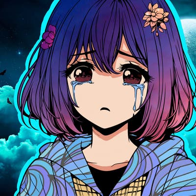 realistic sad anime girl with tears