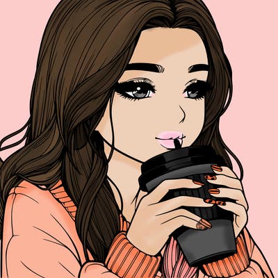 realistic girl drinking coffee