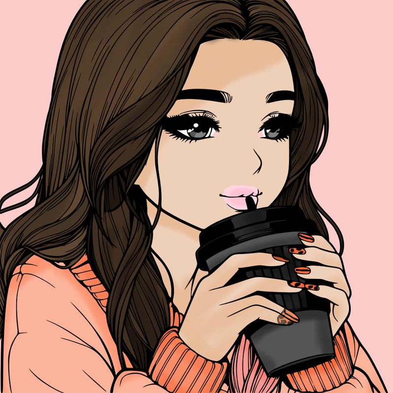 realistic girl drinking coffee
