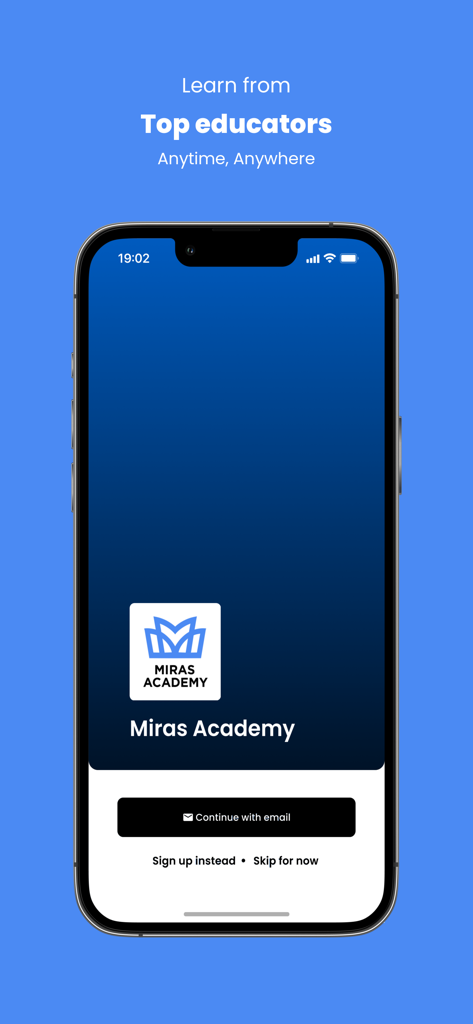 Miras Academy - Miras Academy mobile app login screen featuring the top educators tagline on an iPhone