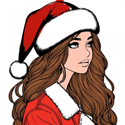 realistic girl in santa hat