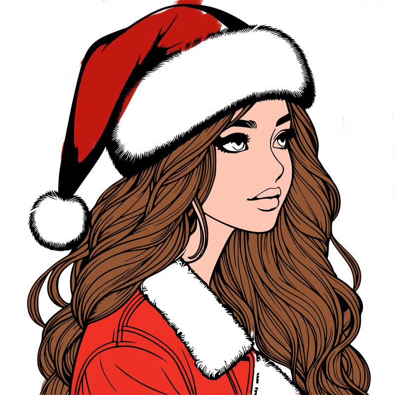 realistic girl in santa hat
