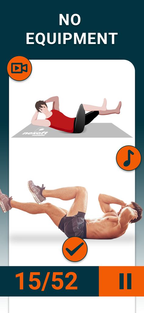 Abs and Core Workout at Home - Bicycle crunch exercise in a home abs workout app