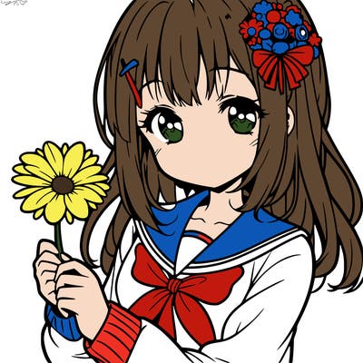 anime girl holding a flower