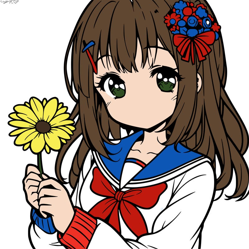 anime girl holding a flower