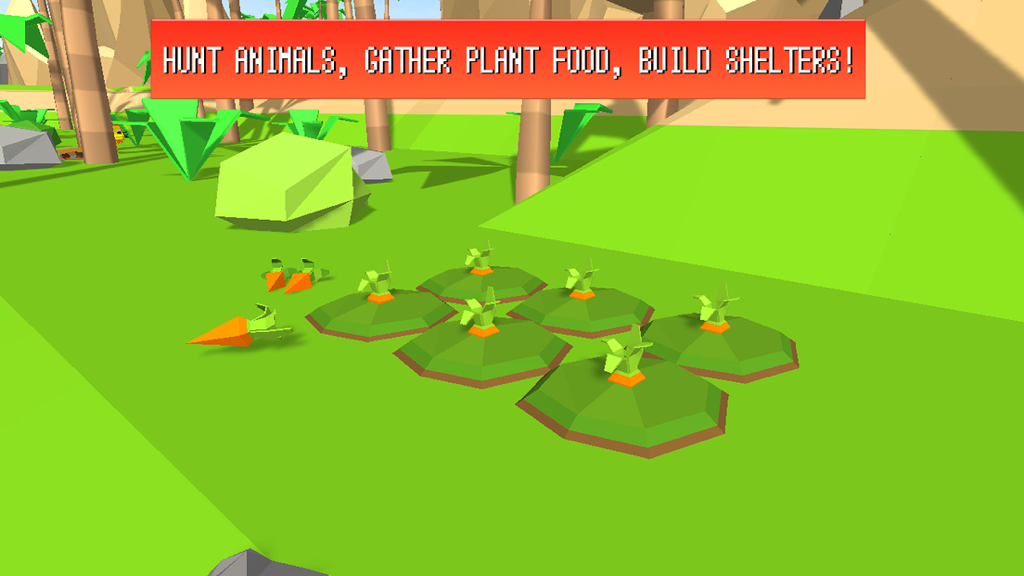 Craft Island Survival Simulator 3D - Pixel art survival game scene showing carrots being gathered on a desert island