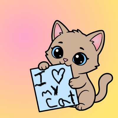 a small cat with a blank sheet of paper in its hand. the cat is sooooooo cute!