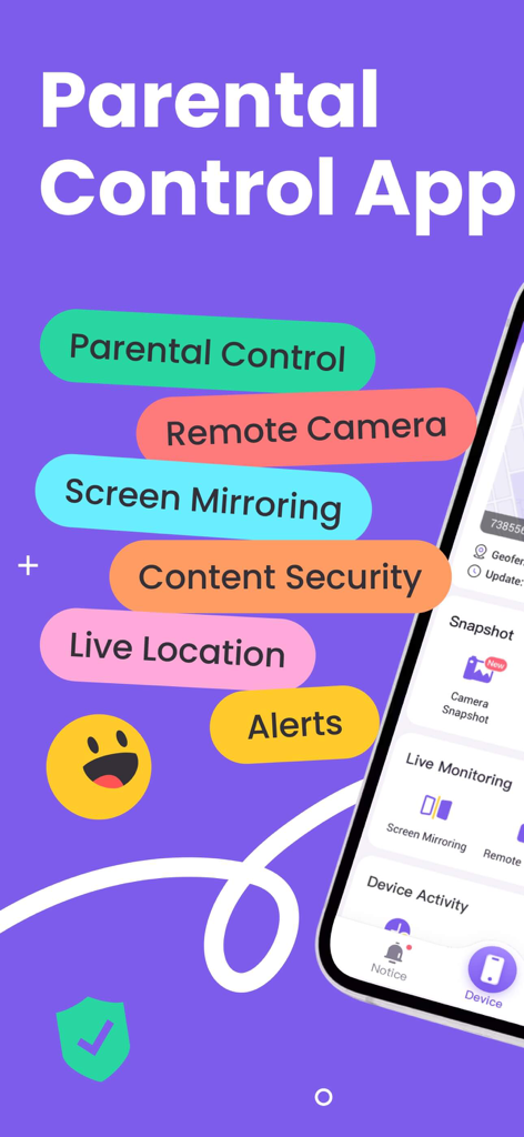 FlashGet Kids parental control app main features including remote camera and live location tracking.