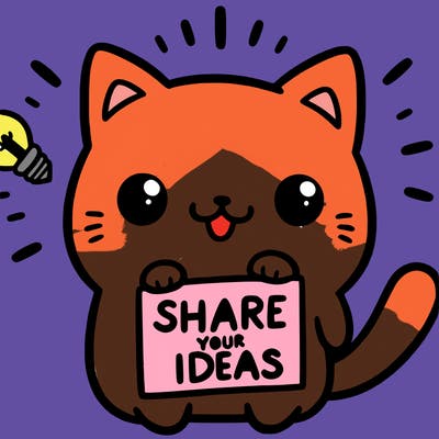 a cute cat saying share your ideas