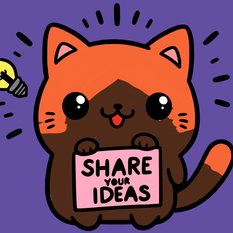 a cute cat saying share your ideas
