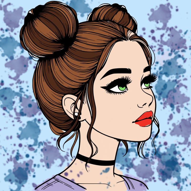 realistic girl with buns on the top of her head