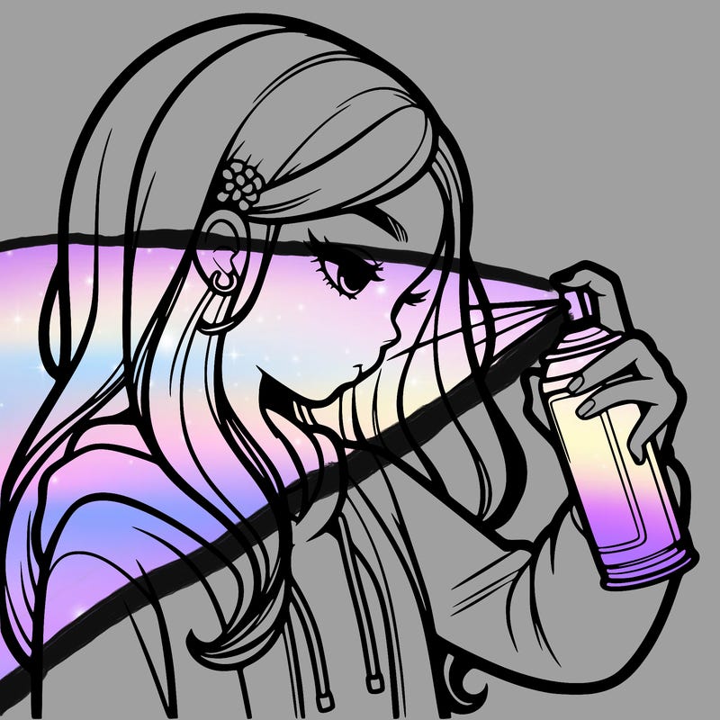 a realistic girl spray painting