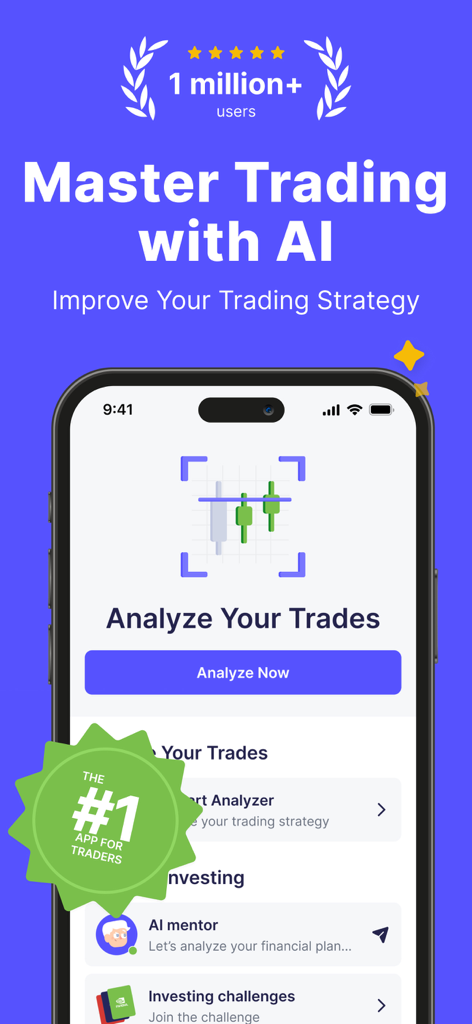 Finelo app interface showing AI-powered trading analysis and education features