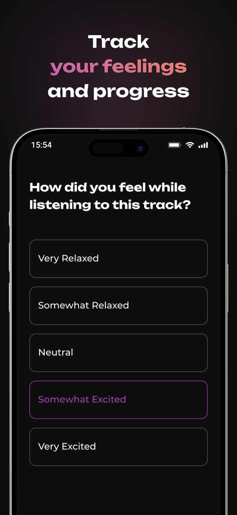 Mobile app screen for Rino asking users to track their feelings and progress after a meditation session