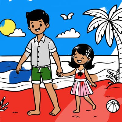 dad and daughter on beach