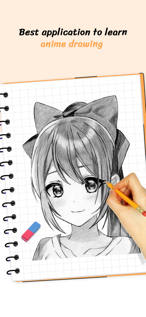 Learn How to Draw Anime Sketch - A hand drawing a detailed anime girl character in a notebook with a pencil