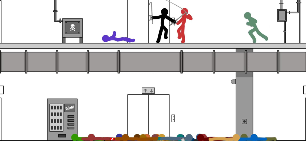 Action de combat de rue de stickman dans un niveau d'immeuble de ville