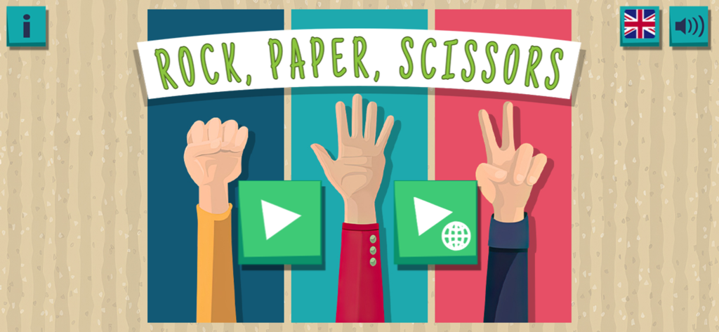 Rock Paper Scissors CTL - Tela inicial do Pedra, Papel, Tesoura CTL mostrando os modos de jogo para um jogador e multijogador