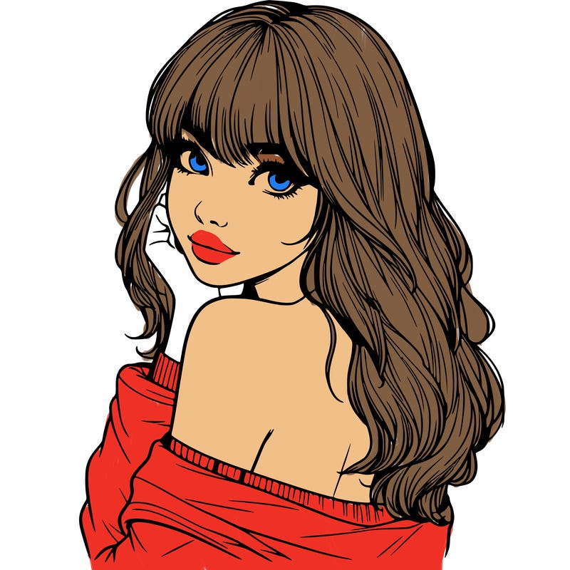 realistic girl with bangs looking over her shoulder