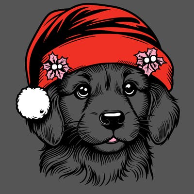 realistic dog wearing a santa hat