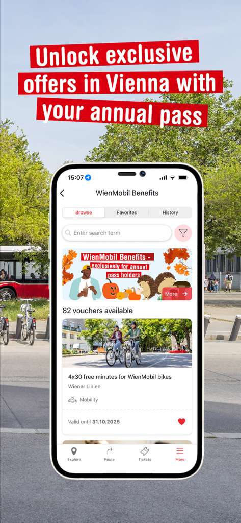 WienMobil-App zeigt exklusive Gutscheine und Leihrad-Angebote für Jahreskartenbesitzer in Wien