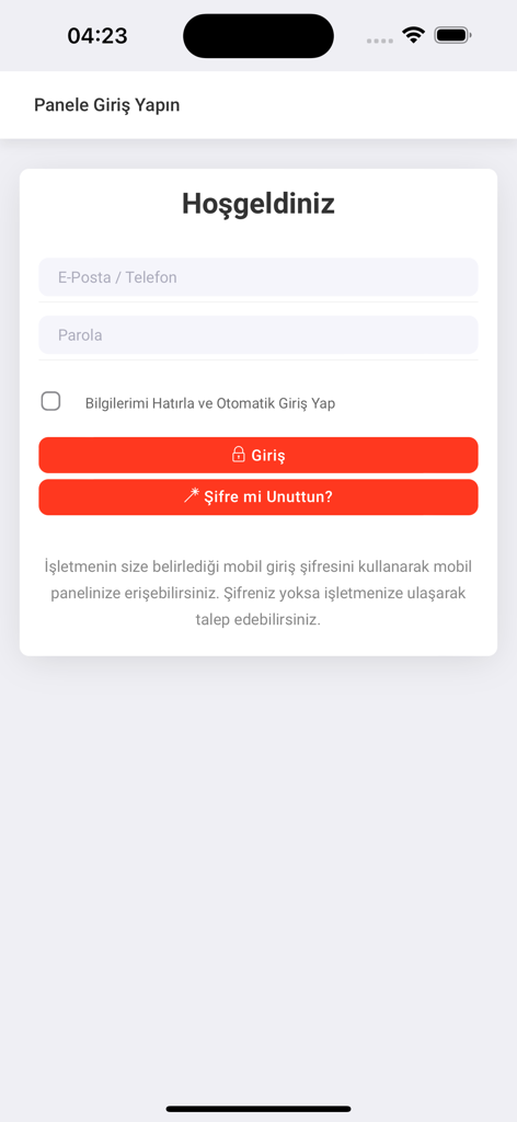 Pantalla de inicio de sesión de la app móvil BulutGym Kos con campos de texto en turco