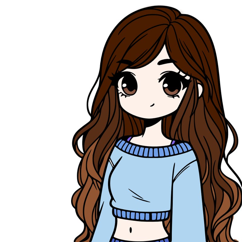 girl with long hair and a crop top with a sweater