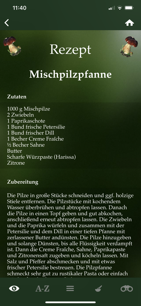 Ricetta di padellata di funghi misti con ingredienti e istruzioni di preparazione in tedesco