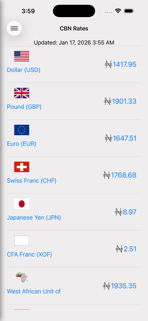 Aboki Forex Currency Converter - Official Central Bank of Nigeria exchange rates for global currencies to Nigerian Naira