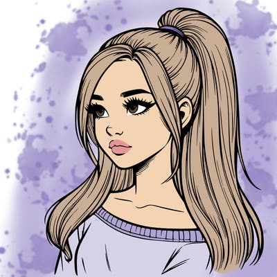 realistic girl with a high ponytail