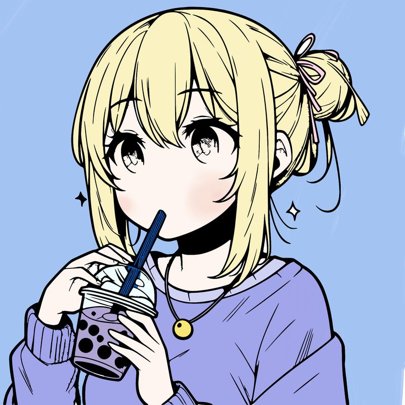 manga character drinking boba