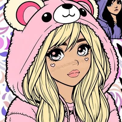 realistic girl in a bear hoodie