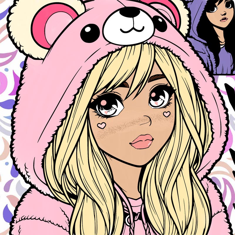 realistic girl in a bear hoodie