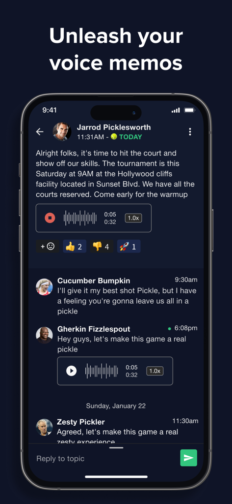 Loop Messenger - Loop Messenger interface displaying voice memos in a group chat