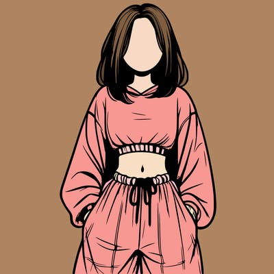 realistic girl faceless with baggy pants and a crop top