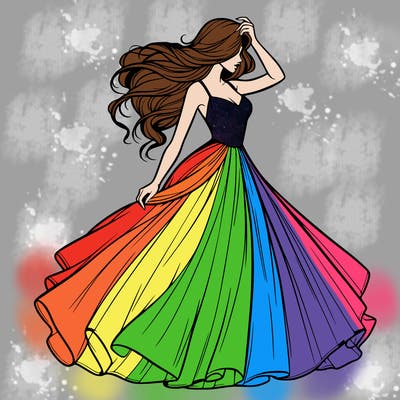 realistic woman with dress flowing in the wind