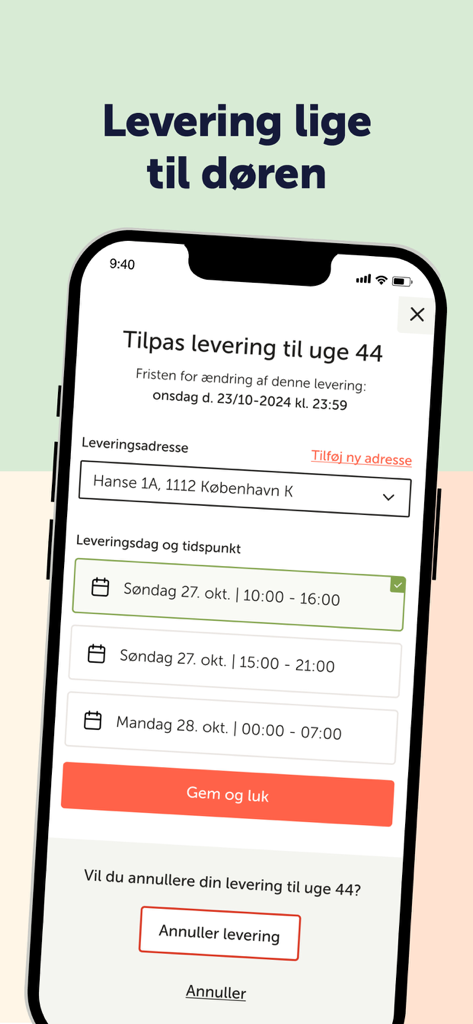 RETNEMT - RetNemt app interface for customizing delivery address and selecting time slots for meal kit delivery.