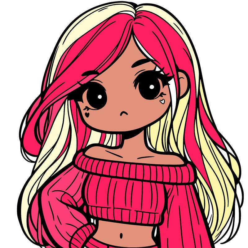 cute girl with crop top and long hair in a sweater
