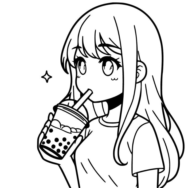 manga girl drinking boba