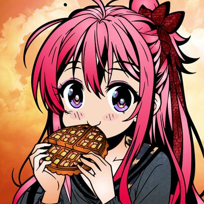 anime eating waffle