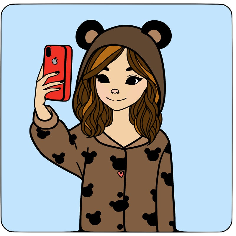 a women with a iphone in bear pjs