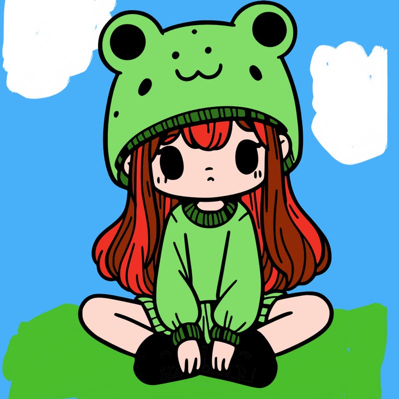 a girl wearing a frog hat and some frog socks
