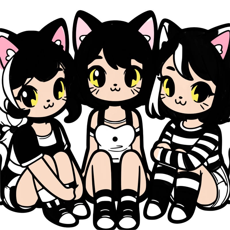 three cat girls sitting together