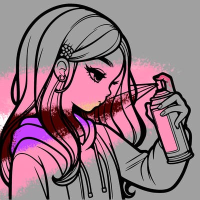a realistic girl spray painting
