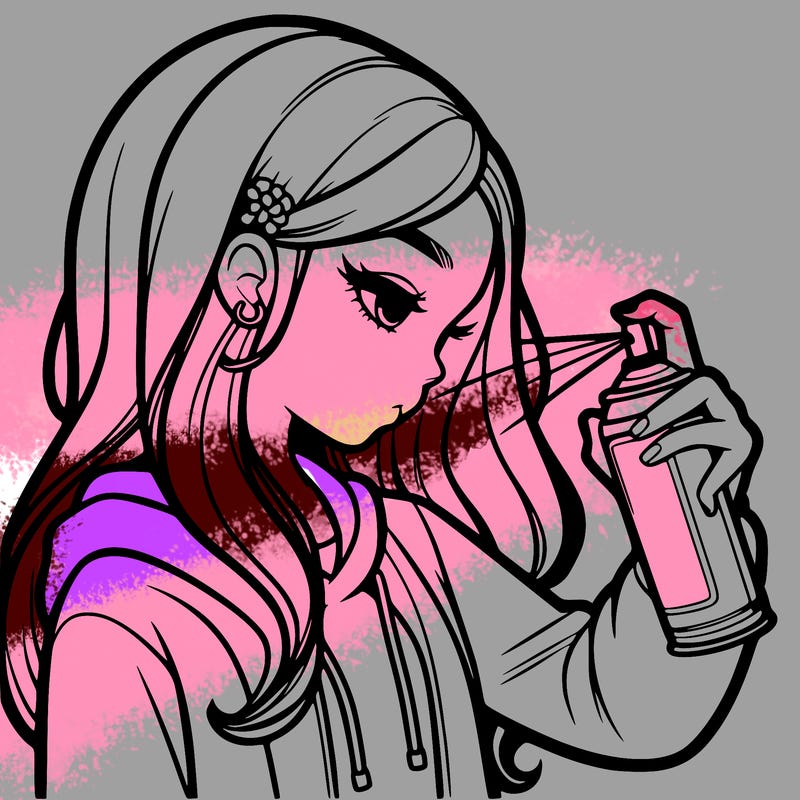 a realistic girl spray painting