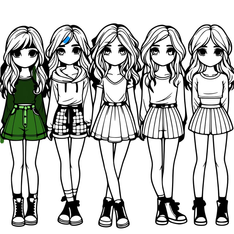 group of 6 realistic girls in a row