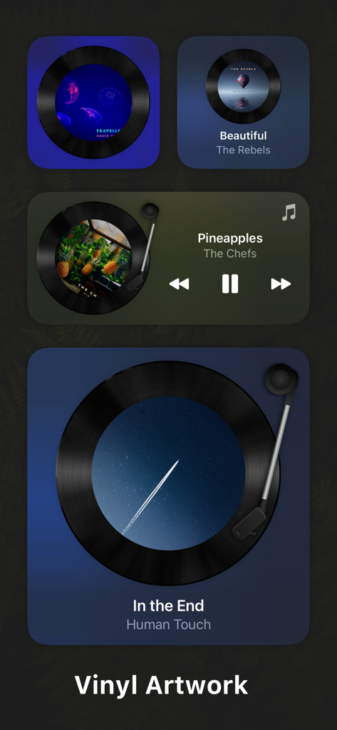 WidgetPod - Music Widget - Customizable music widgets featuring vinyl record artwork and playback controls for iPhone home screen