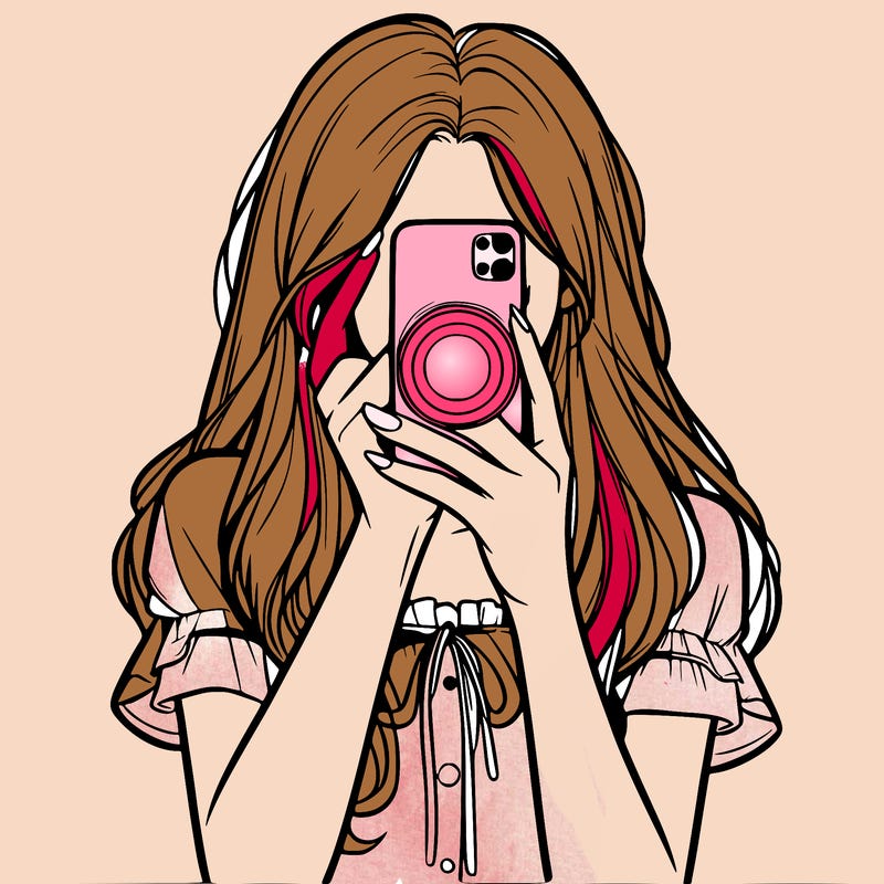 a realistic girl holding her phone taking pictures